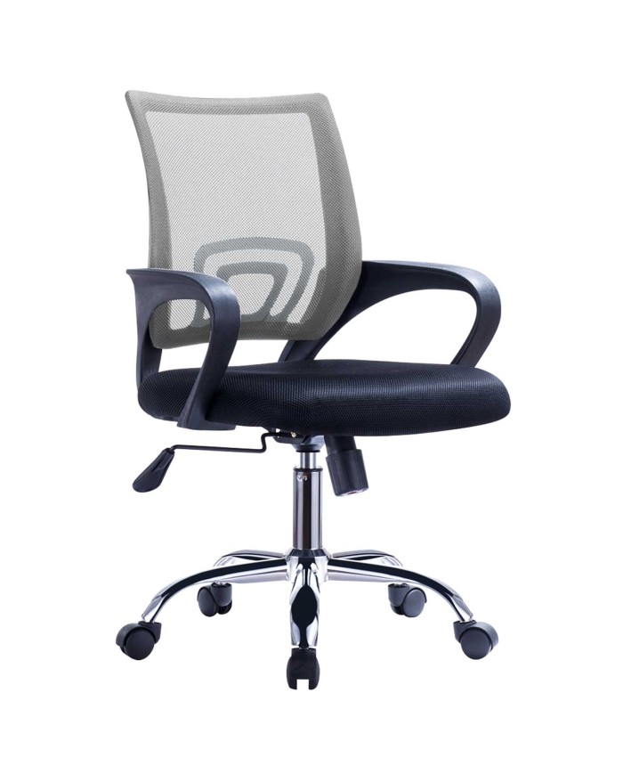 Sillón de oficina FISS NEW (M), negro, basculante, malla gris, tejido negro