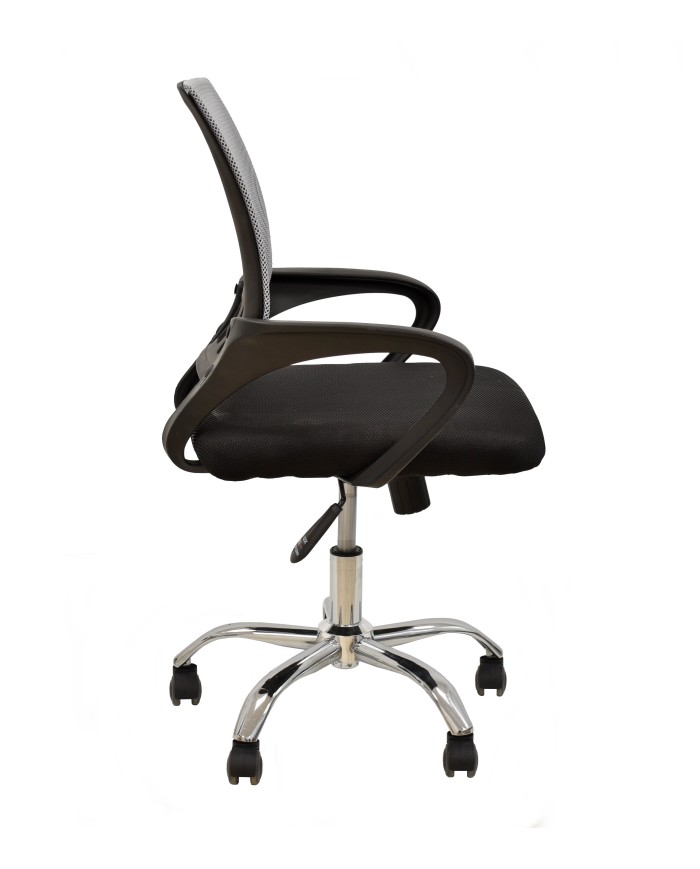 Sillón de oficina FISS NEW (M), negro, basculante, malla gris, tejido negro