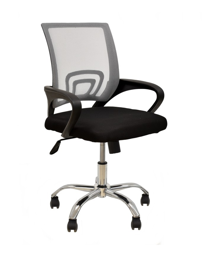 Sillón de oficina FISS NEW (M), negro, basculante, malla gris, tejido negro