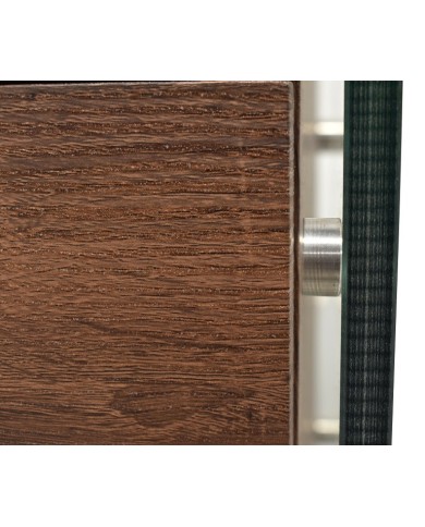 Mesa SEBAS, baja, cristal curvado, dos cajones, 50 x 43 cms