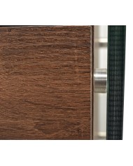 Mesa SEBAS, baja, cristal curvado, dos cajones, 50 x 43 cms