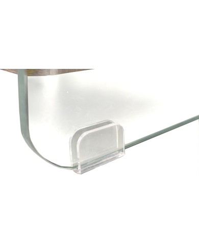 Mesa SEBAS, baja, cristal curvado, dos cajones, 50 x 43 cms