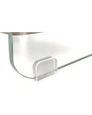 Mesa SEBAS, baja, cristal curvado, dos cajones, 50 x 43 cms