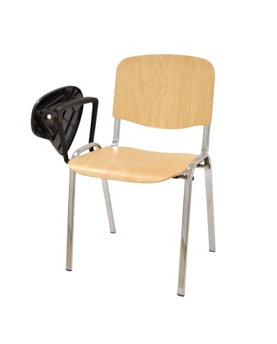 Silla NIZA NEW, chasis cromado, pala escritura, madera natural