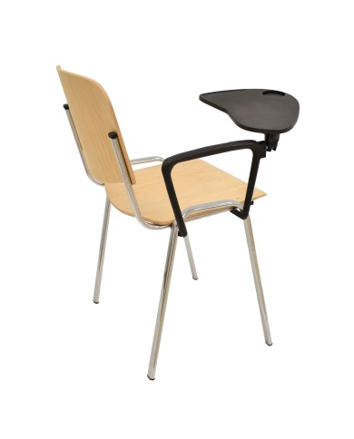 Silla NIZA NEW, chasis cromado, pala escritura, madera natural