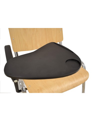 Silla NIZA NEW, chasis cromado, pala escritura, madera natural