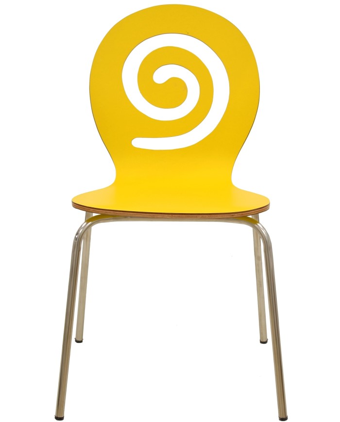 Silla PINSAPO, apilable, acero inoxidable, laminado amarillo