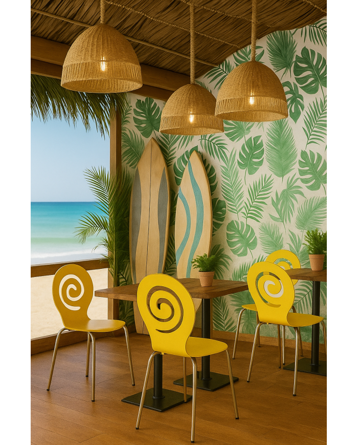 Silla PINSAPO, apilable, acero inoxidable, laminado amarillo