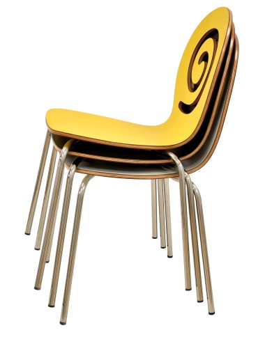 Silla PINSAPO, apilable, acero inoxidable, laminado amarillo