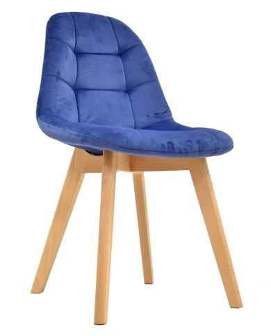 Silla LORENA, madera, tapizada velvet azul