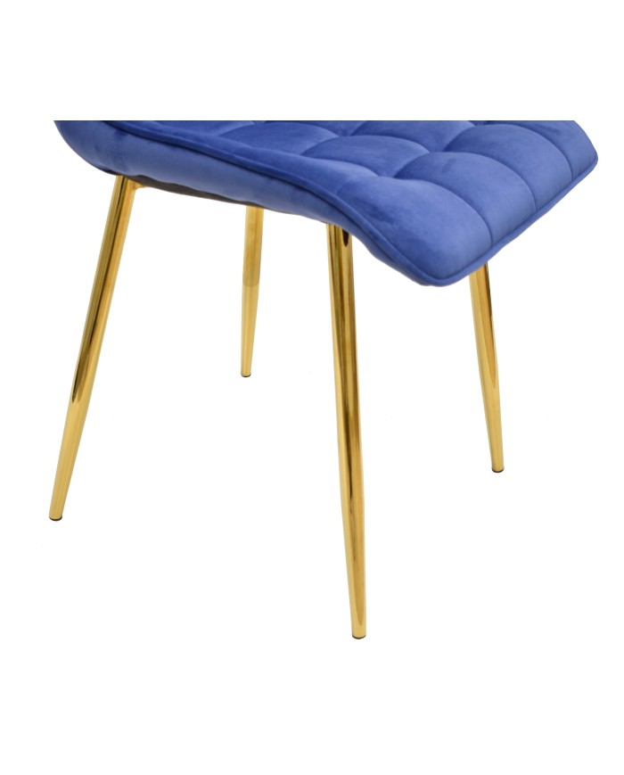 Silla GILDA, metal, dorado, tejido velvet azul
