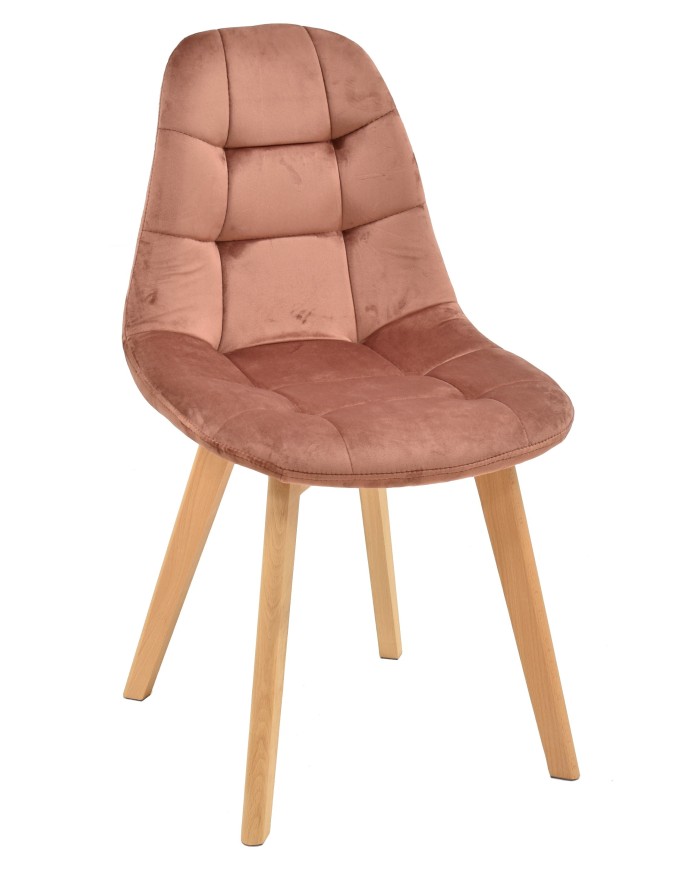 Silla LORENA, madera, tapizada velvet rosa coral