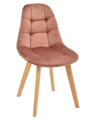 Silla LORENA, madera, tapizada velvet rosa coral