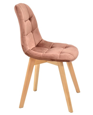 Silla LORENA, madera, tapizada velvet rosa coral