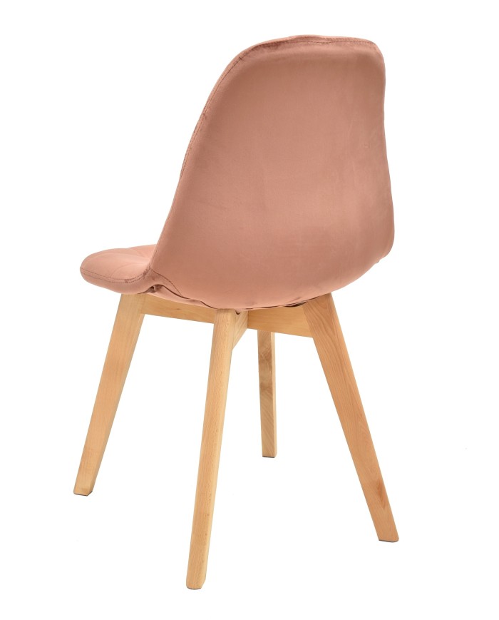 Silla LORENA, madera, tapizada velvet rosa coral