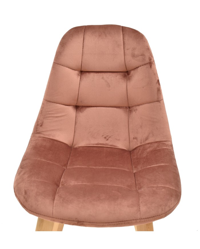 Silla LORENA, madera, tapizada velvet rosa coral