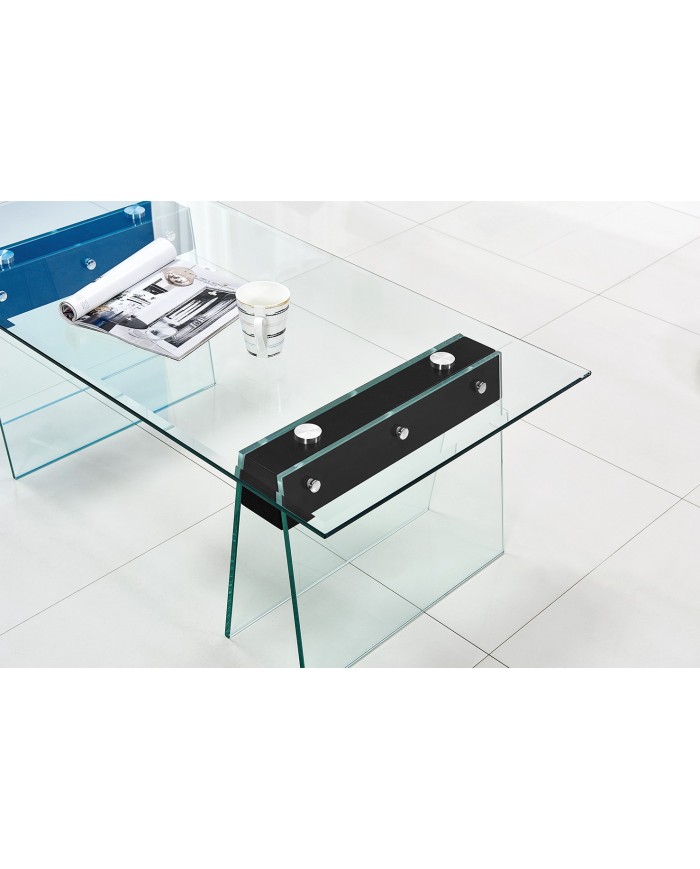 Mesa SELENE, baja, madera, cristal templado, 120x60 cms