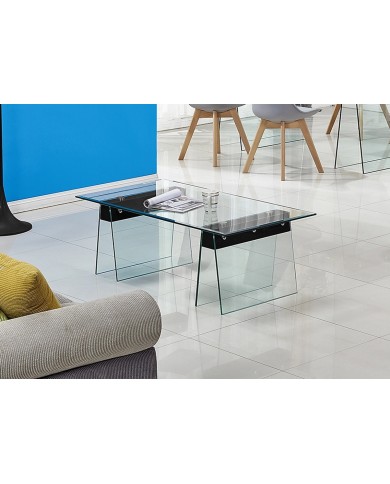 Mesa SELENE, baja, madera, cristal templado, 120x60 cms