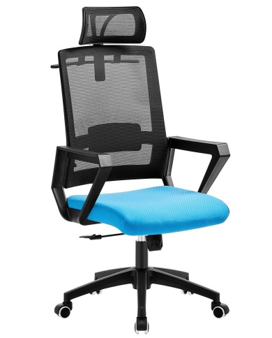 Sillón de oficina ASTON, negro, malla negra, tejido azul claro