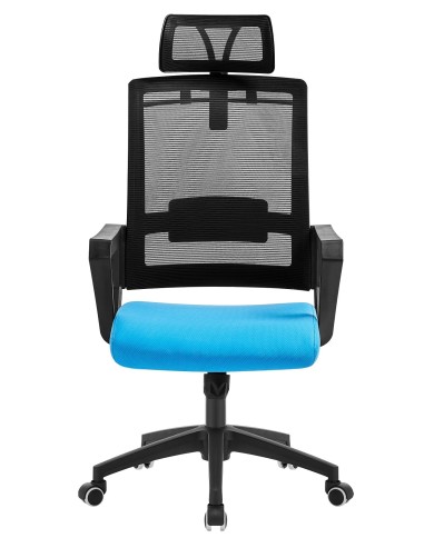 Sillón de oficina ASTON, negro, malla negra, tejido azul claro