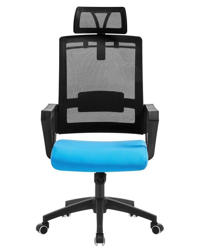 Sillón de oficina ASTON, negro, malla negra, tejido azul claro