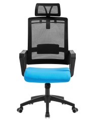 Sillón de oficina ASTON, negro, malla negra, tejido azul claro