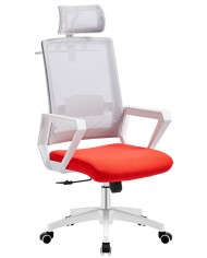 Sillón de oficina ASTON, blanco, malla gris, tejido rojo