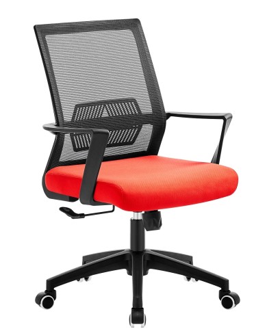 Sillón de oficina RISLEY, negro, malla negra, tejido rojo