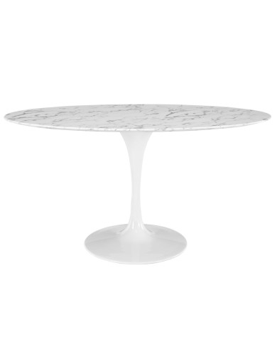 Mesa TUL, oval, fibra de vidrio, mármol blanco 160x90 cms