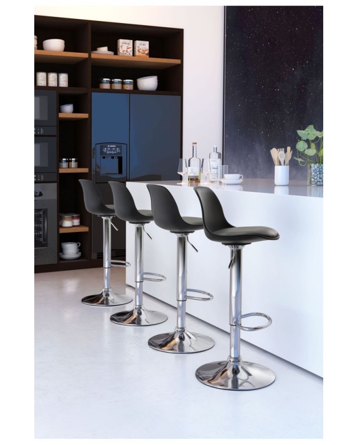 Taburete TOW RG, cromado, polipropileno y cojín negro