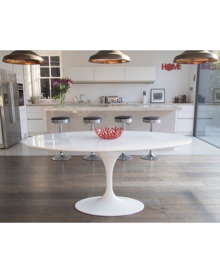 Mesa TUL, oval, fibra de vidrio, tapa lacada blanca 180x108 cms