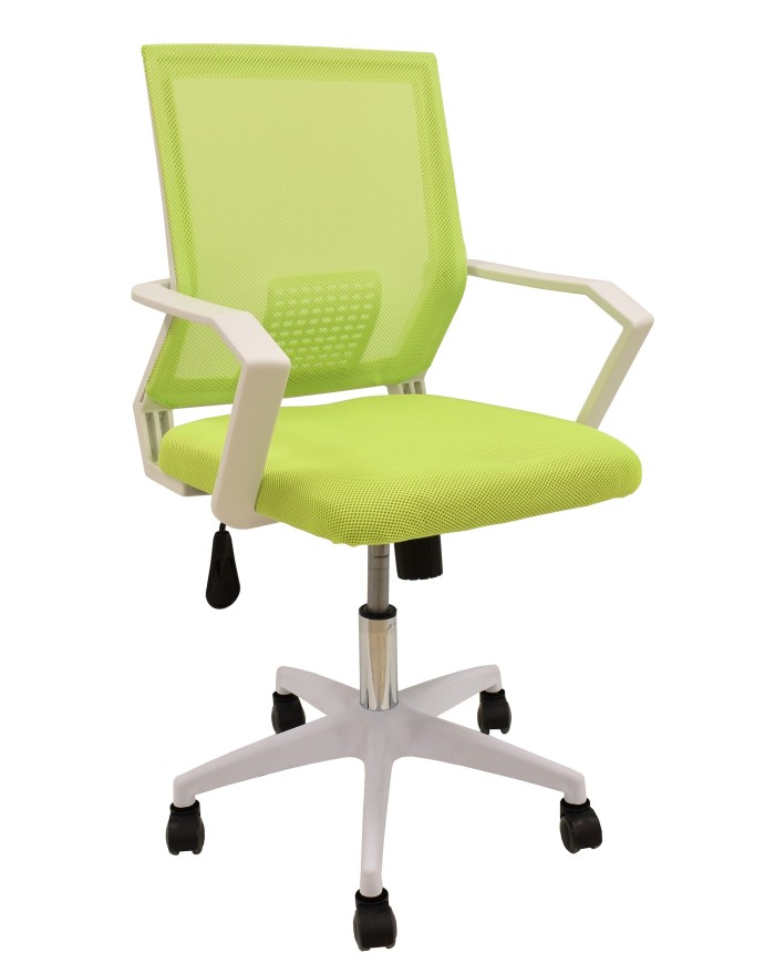 Sillón de oficina CLENT, blanco, malla y tejido verde