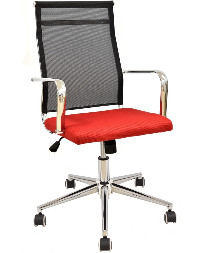 Sillón de oficina AUSTRIA, alto, malla negra, asiento rojo