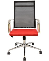 Sillón de oficina AUSTRIA, alto, malla negra, asiento rojo