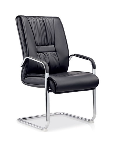 Sillón de oficina FLANDES, fijo de patín, cromado, similpiel negra