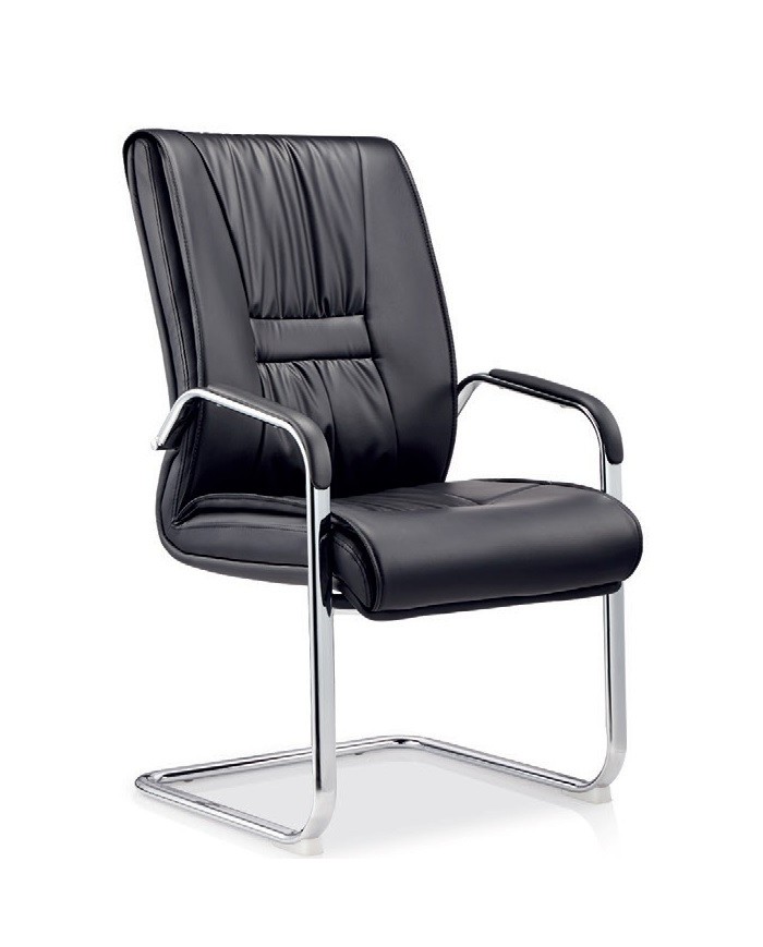 Sillón de oficina FLANDES, fijo de patín, cromado, similpiel negra