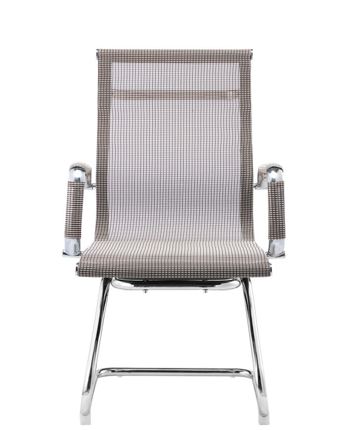 Sillón de oficina PRAGA, fijo, cromado, malla marrón