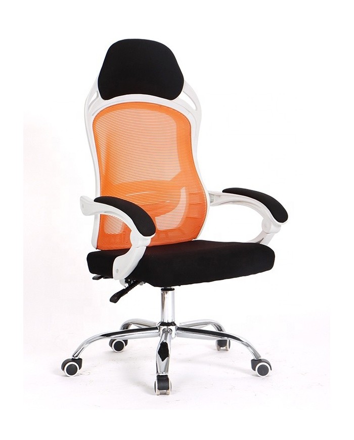 Sillón de oficina LINZ, blanco, alto, sincro, malla naranja, tejido negro