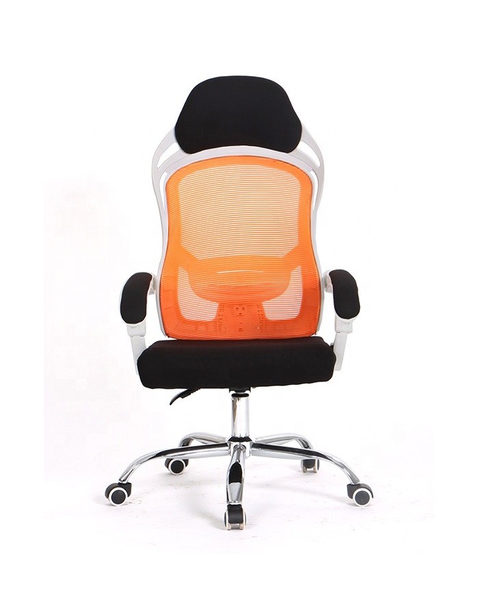 Sillón de oficina LINZ, blanco, alto, sincro, malla naranja, tejido negro
