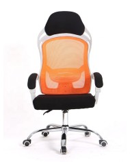Sillón de oficina LINZ, blanco, alto, sincro, malla naranja, tejido negro