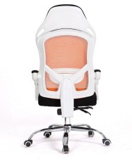 Sillón de oficina LINZ, blanco, alto, sincro, malla naranja, tejido negro