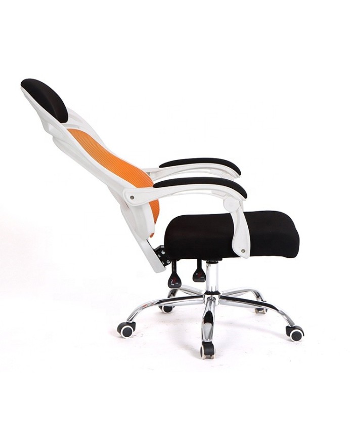 Sillón de oficina LINZ, blanco, alto, sincro, malla naranja, tejido negro