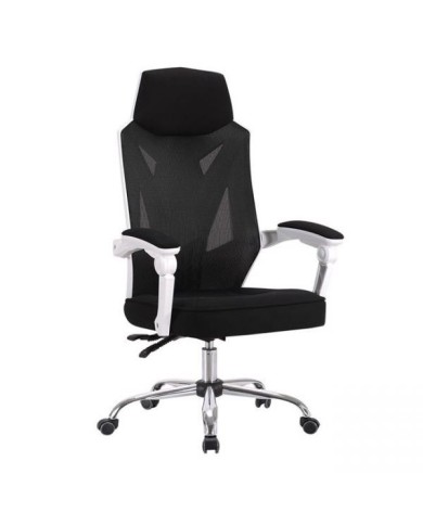 Sillón de oficina GRAZ, blanco, alto, malla y tejido negro