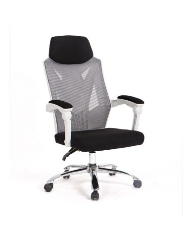 Sillón de oficina GRAZ, blanco, alto, malla gris, tejido negro