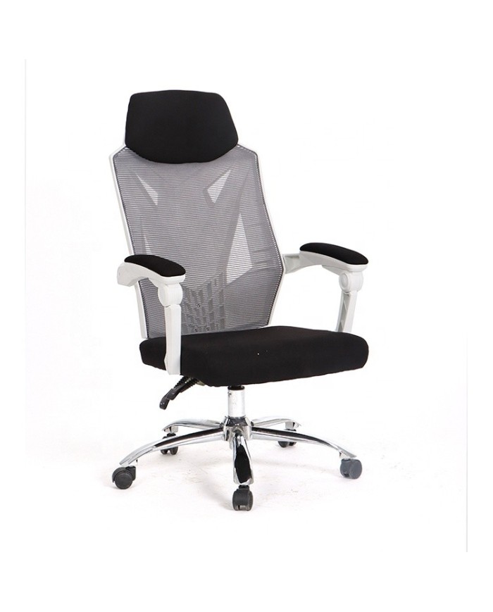 Sillón de oficina GRAZ, blanco, alto, malla gris, tejido negro