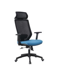 Sillón de oficina CLAYTON, negro, malla negra, tejido azul claro