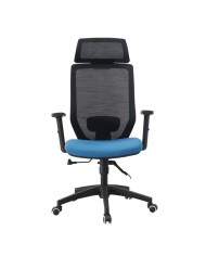 Sillón de oficina CLAYTON, negro, malla negra, tejido azul claro