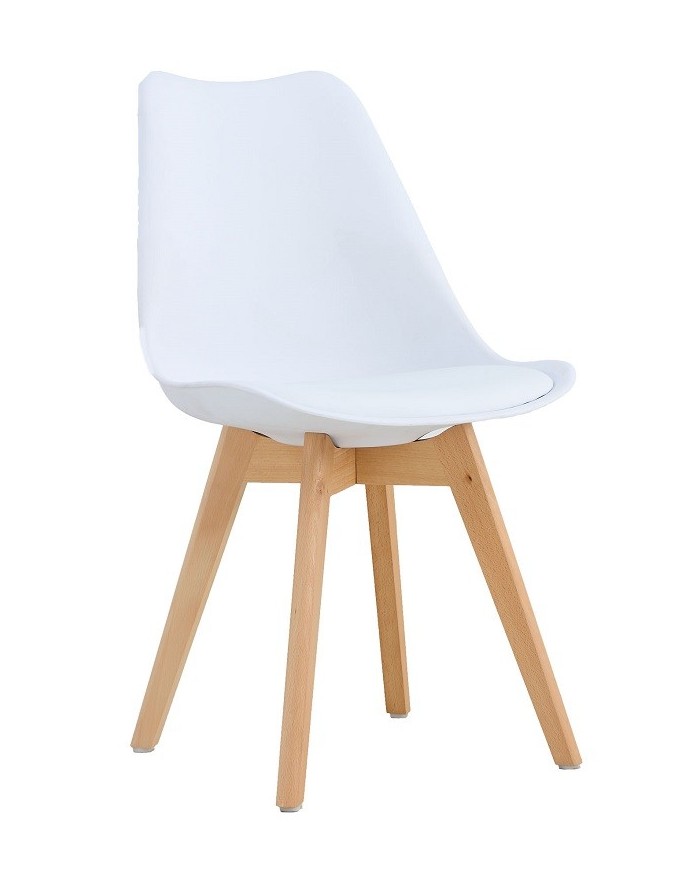 Silla TORRE 4P ( SU ), madera, polipropileno y cojín blanco