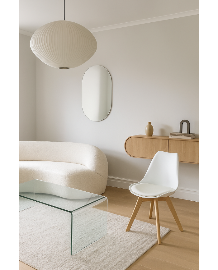 Silla TORRE 4P ( SU ), madera, polipropileno y cojín blanco