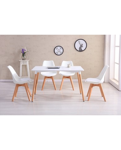 Silla TORRE 4P ( SU ), madera, polipropileno y cojín blanco